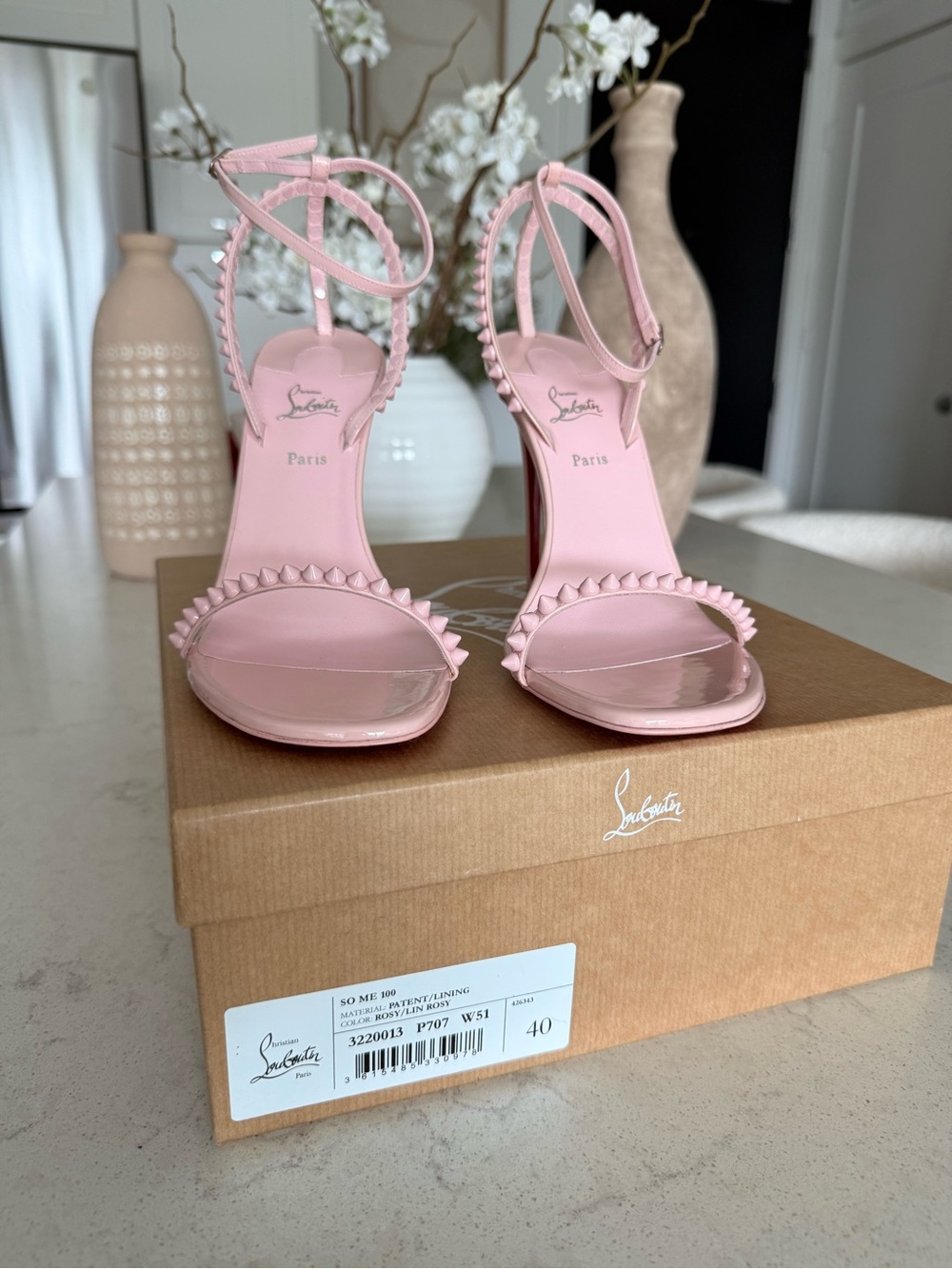 Christian Louboutin So Me Pink Patent Leather Studded Ankle-Strap Heels